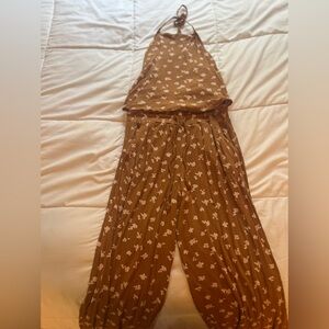 O’Neil two piece halter top & crop wide leg pant set. Cute together or separate
